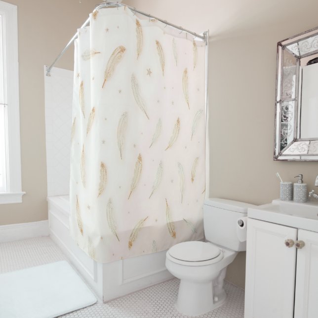 Rideaux De Douche Luxury Modern Feathers Boho Collection (En situation)