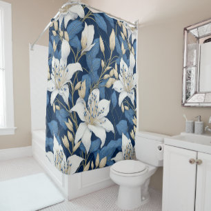 Rideaux De Douche Lys Motif sans joint Blanc Bleu Floral été