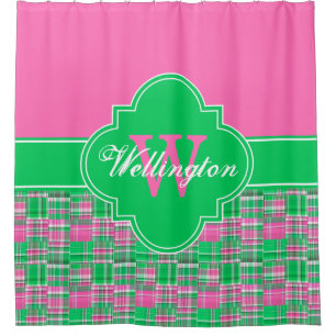 Rideaux De Douche Madras Vert Rose Chaud Plaid 1I CB Nom du ruban