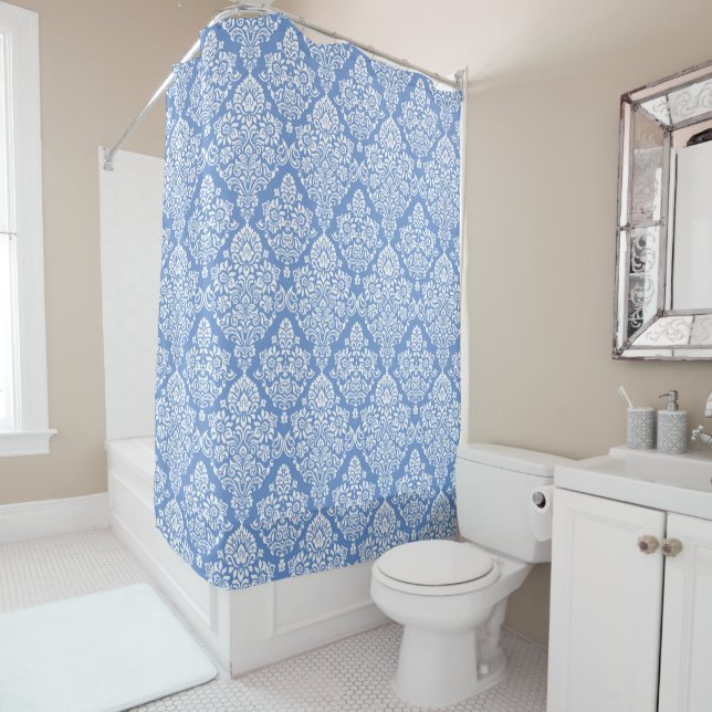 Rideaux De Douche Magnifique Elegant Bleu Damask Patte (En situation)