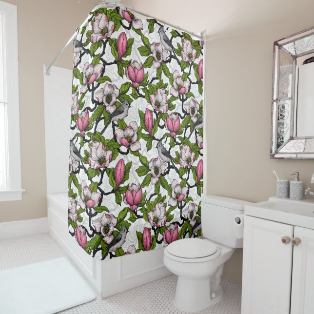 Rideaux De Douche Magnolia en floraison et tireur (En situation)