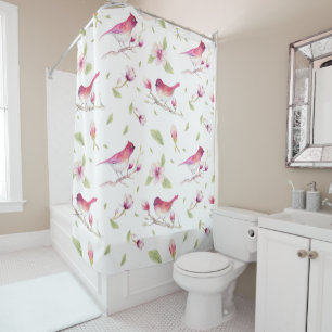 Rideaux De Douche Magnolia Rose Et Beige Et Oiseaux