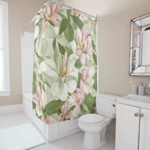 Rideaux De Douche Magnolias Vintage carrelé rose et blanc