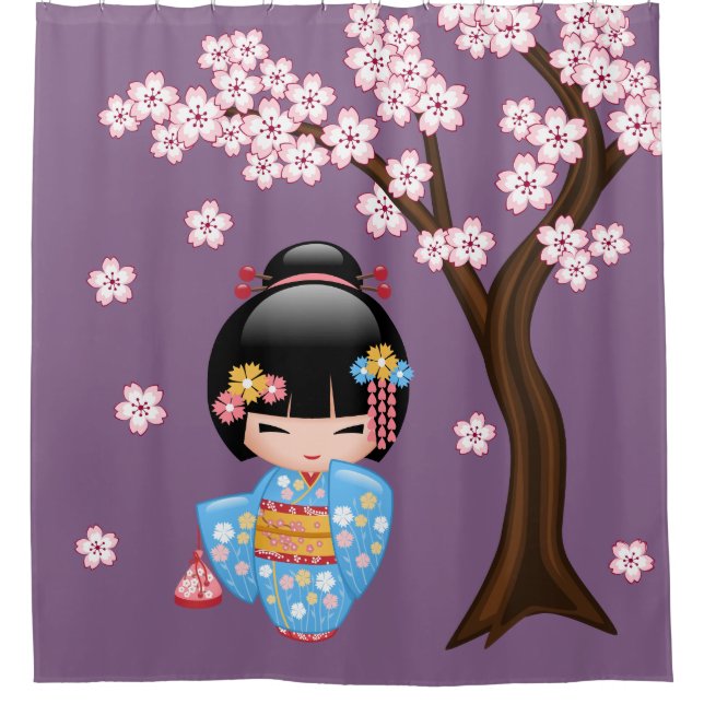 Rideaux De Douche Maiko Kokeshi poupée mignonne Geisha fille pourpre (Devant)