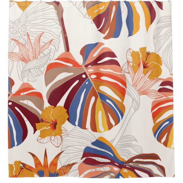 Rideaux De Douche Main florale tropicale brillante tirée (Devant)
