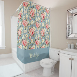 Rideaux De Douche Maison de Campagne Française Fleurs Poussiéreux Bl