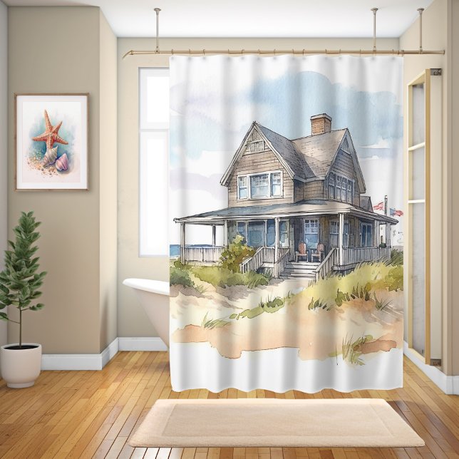Rideaux De Douche Maison de plage Watercolor (Créateur téléchargé)