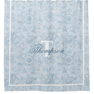 Rideaux De Douche Maison Française Dusty Blue Floral Monogramme