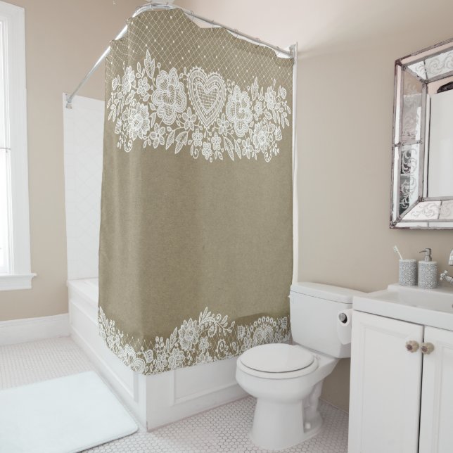 Rideaux De Douche Maison rustique Kraft & Lace Blanche (En situation)
