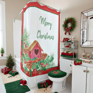 Rideaux De Douche Maisonnette à oiseaux à l'aquarelle mignonne pour