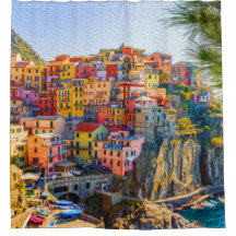Maisons colorées au bord de la mer en Italie Peint