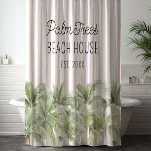 Rideaux De Douche Maisons de Plage aux Palmiers Tropicaux Rayures Be