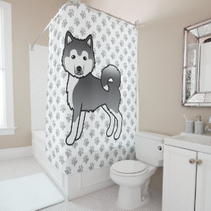 Rideaux De Douche Malamute Esquimau Bleu Chien de Dessin Animé Migno