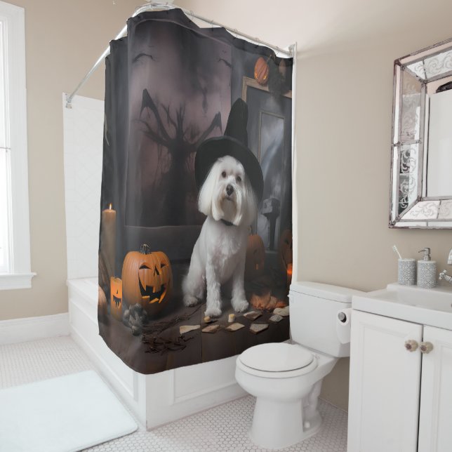 Rideaux De Douche Maltais Citrouille Halloween effroi (En situation)