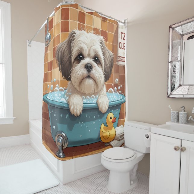 Rideaux De Douche Malti Tzu Sloppy Sleepy Cute Funny (En situation)