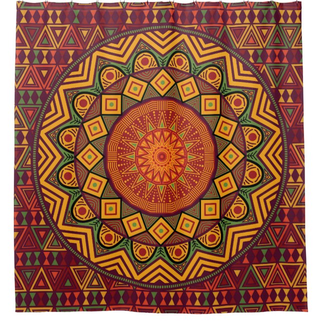 Rideaux De Douche Mandala africain, dessins circulaires polynésiens. (Devant)