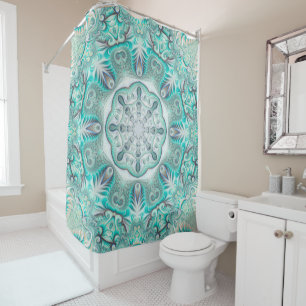 Rideaux De Douche Mandala, Coral Reef Turquoise