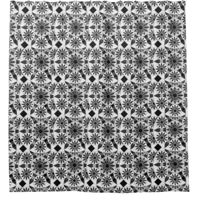 Rideaux De Douche Mandala motif, noir, blanc et gris / gris (Devant)