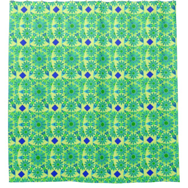 Rideaux De Douche Mandala motif, turquoise, bleu, vert citron (Devant)