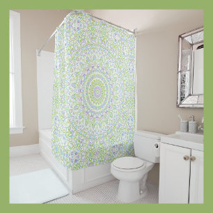 Rideaux De Douche Mandala Printanier Frais en Vert, Bleu et Lavande