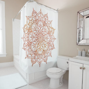 Rideaux De Douche Mandala rose et orange sur Glam blanc
