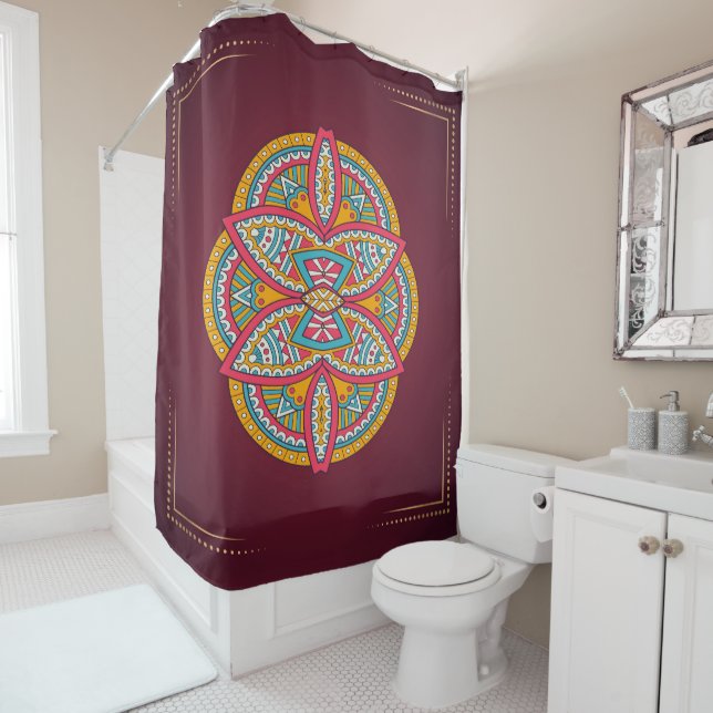 Rideaux De Douche Mandalas en motifs mixtes Maroon (En situation)