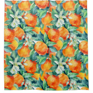 Rideaux De Douche Mandarine Orange : Aquarelle Retro Illustration