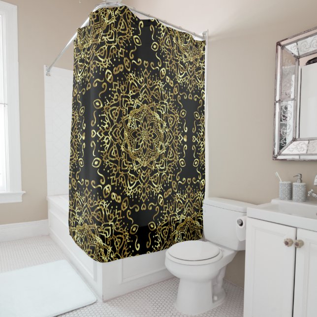 Rideaux De Douche Mandela d'or métallique moderne (En situation)