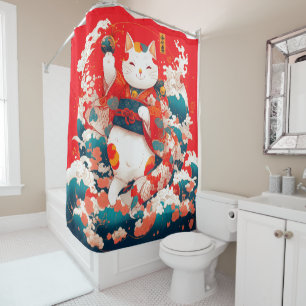 Rideaux De Douche Maneki-Neko, Chat japonais chanceux