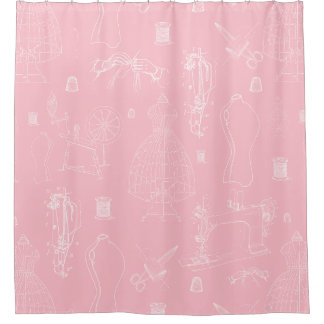 Rideaux De Douche mannequin victorien antique machine à coudre rose