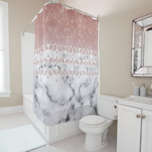 Rideaux De Douche Marbre blanc d'or Rose moderne Ombre géométrique