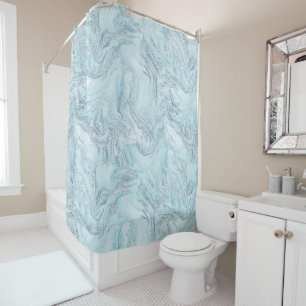 Rideaux De Douche Marbre bleu Aqua Silver