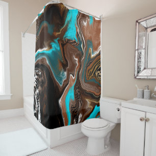 Rideaux De Douche Marbre Brown et Bleu - Flûte