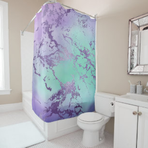 Rideaux De Douche Marbre chic   Lavande violet et vert menthe