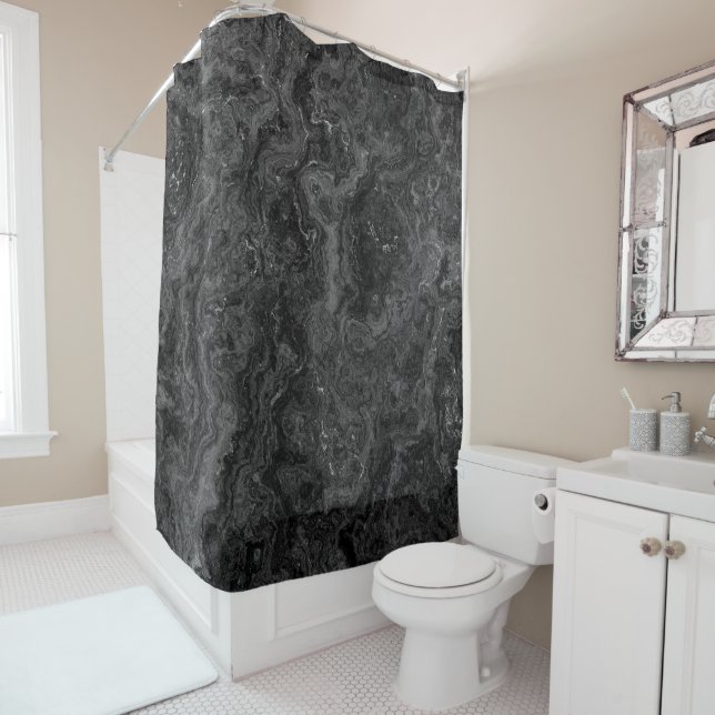 Rideaux De Douche Marbre noir, blanc et gris abstrait (En situation)