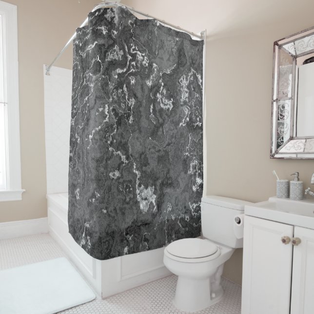 Rideaux De Douche Marbre noir, blanc et gris abstrait (En situation)