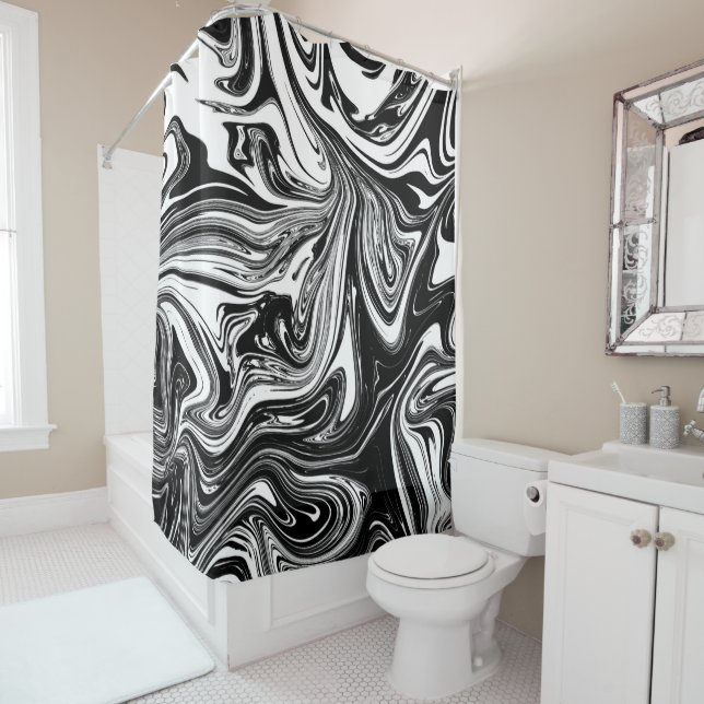 Rideaux De Douche Marbre noir blanc Swirl élégant chic tendance (En situation)