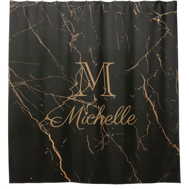 Rideaux De Douche Marbre noir et d'or (Devant)