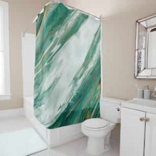 Rideaux De Douche Marbre peint accentué vert d'or vert de jade