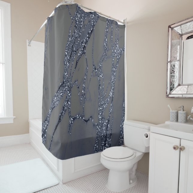Rideaux De Douche Marbre Pierre Bleu Marine Graphite Parties scintil (En situation)