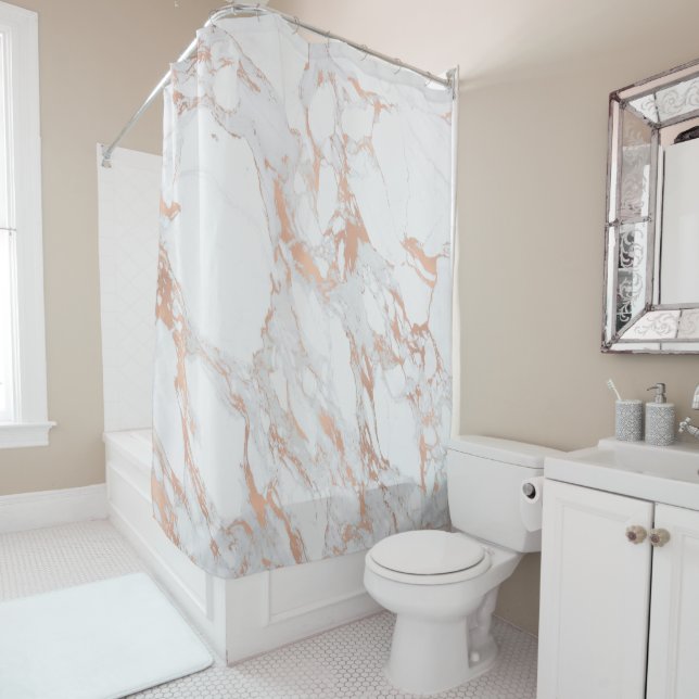 Rideaux De Douche Marbre Pierre rose Poudre Blanc Carrara Gris (En situation)