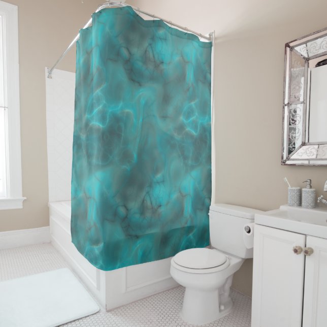 Rideaux De Douche Marbre turquoise et gris abstrait (En situation)