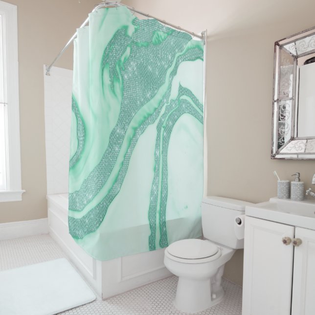 Rideaux De Douche Marbre turquoise vert Mint Sparkine (En situation)