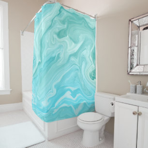 Rideaux De Douche Marbre Vert & Bleu Tourbillon Résumé Brise Océaniq