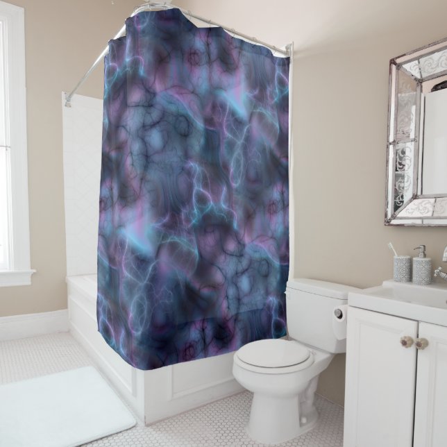 Rideaux De Douche marbre violet et bleu turquoise abstrait (En situation)