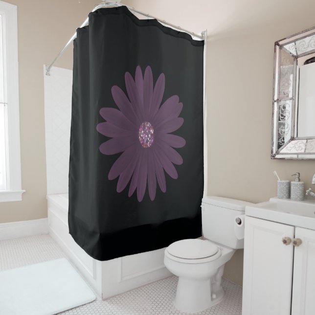 Rideaux De Douche Marguerite violette moderne avec centre de parties (En situation)