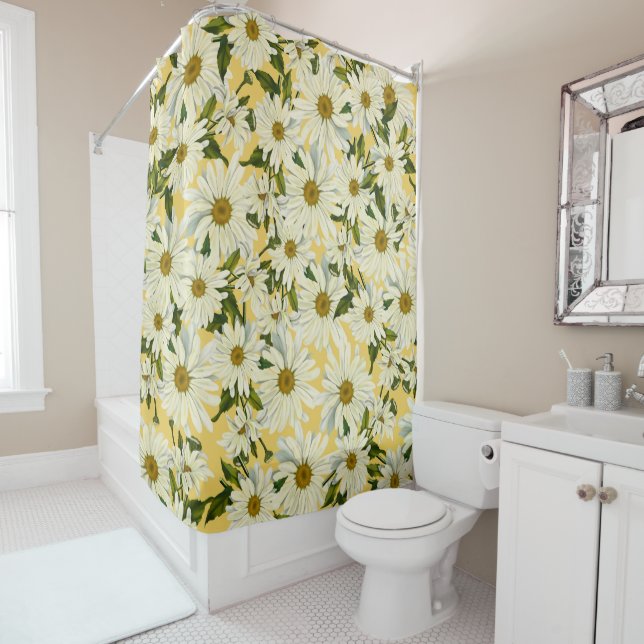 Rideaux De Douche Marguerites blanches Fleur Fleur Jaune Lumineuse (En situation)