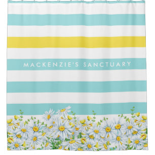 Rideaux De Douche Marguerites et rayures jaunes Girly d'Aqua avec le