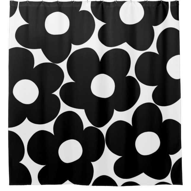 Rideaux De Douche Marguerites noires et blanches rétro #1 #décoratio (Devant)