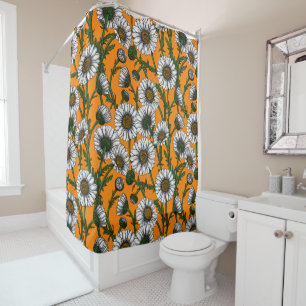 Rideaux De Douche Marguerites sur orange